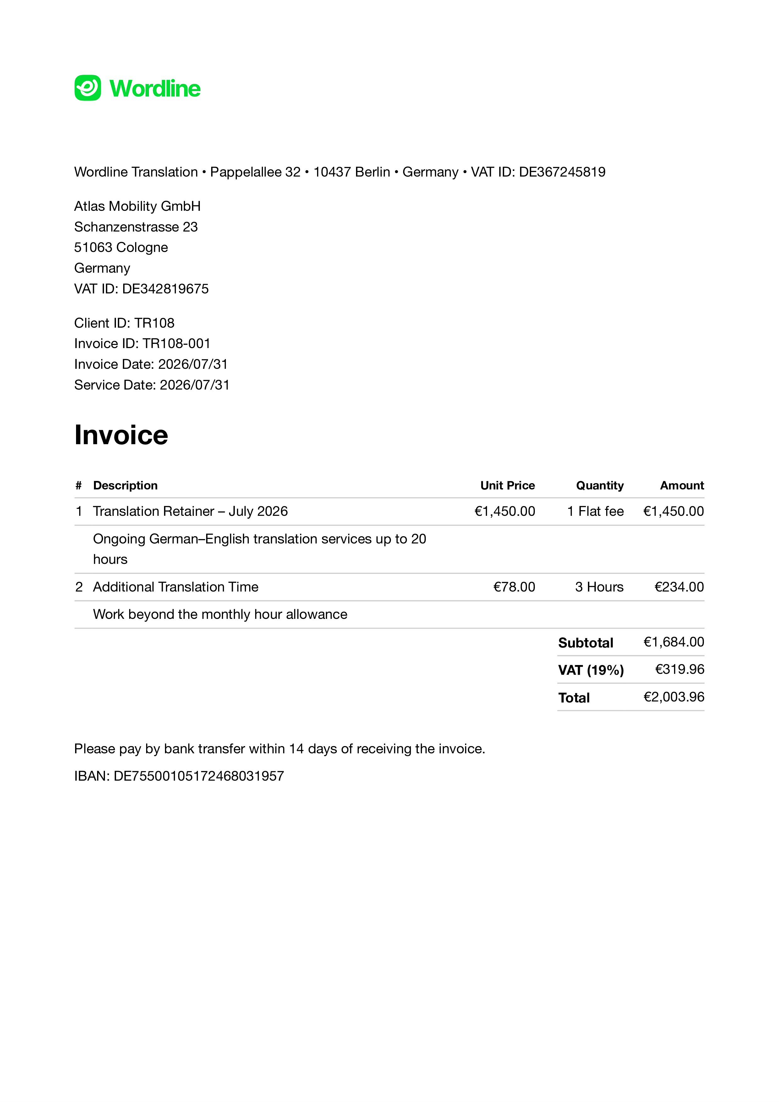 Monthly retainer