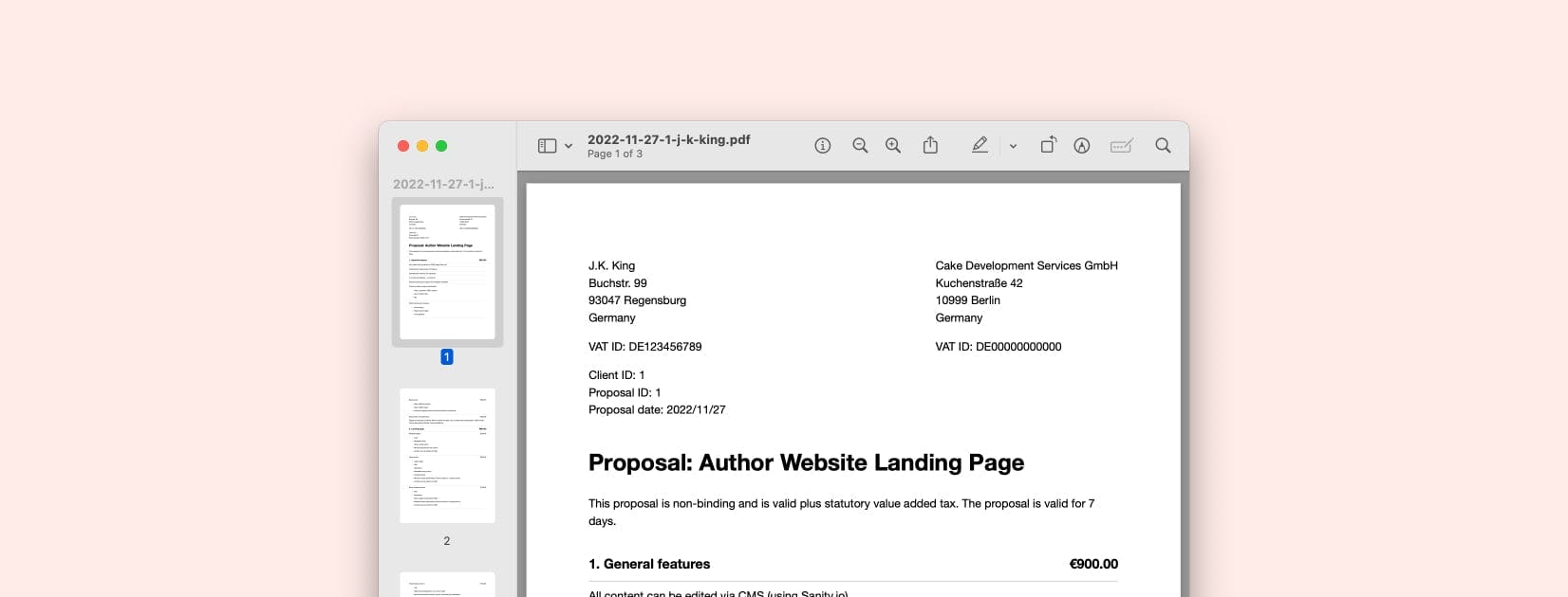 A professional-looking web development proposal as a PDF