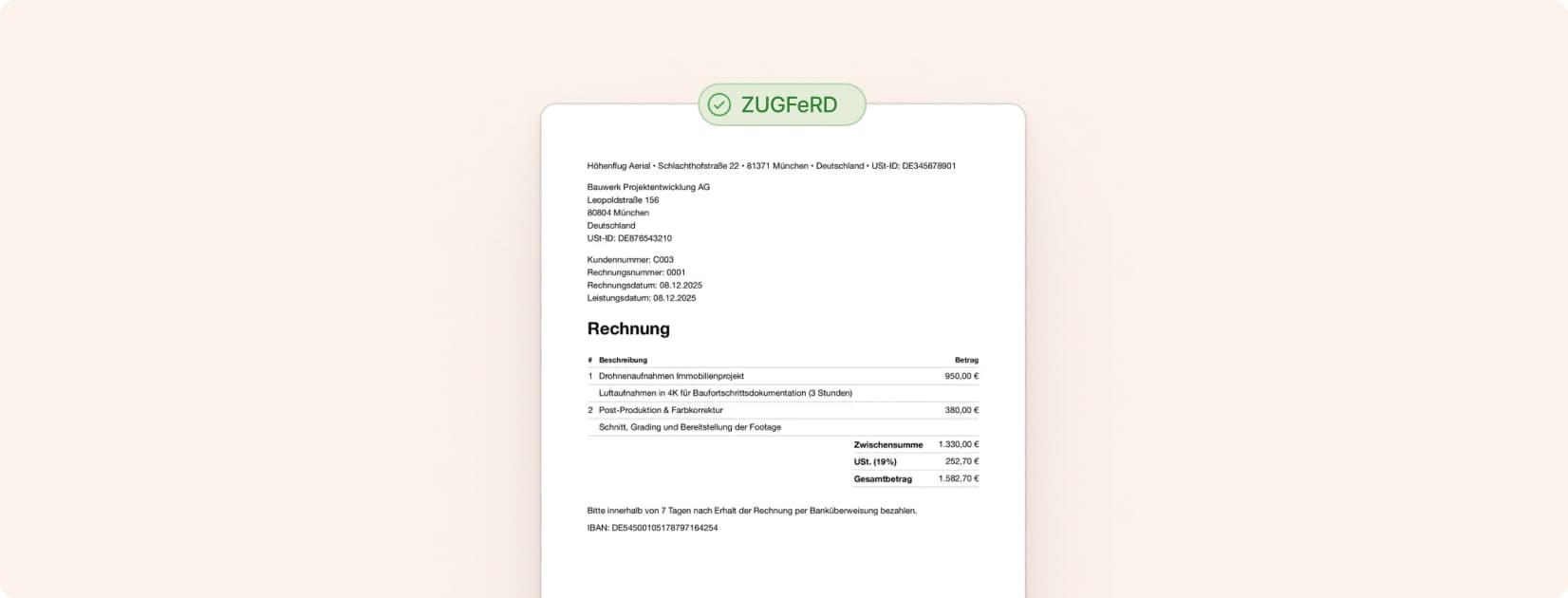 ZUGFeRD-Rechnungen kostenlos erstellen mit Cakedesk.