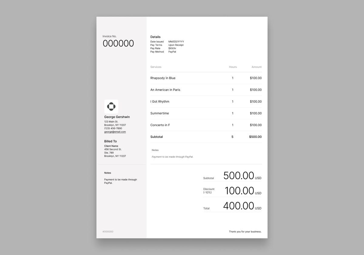 Invoice design by Anna Xu