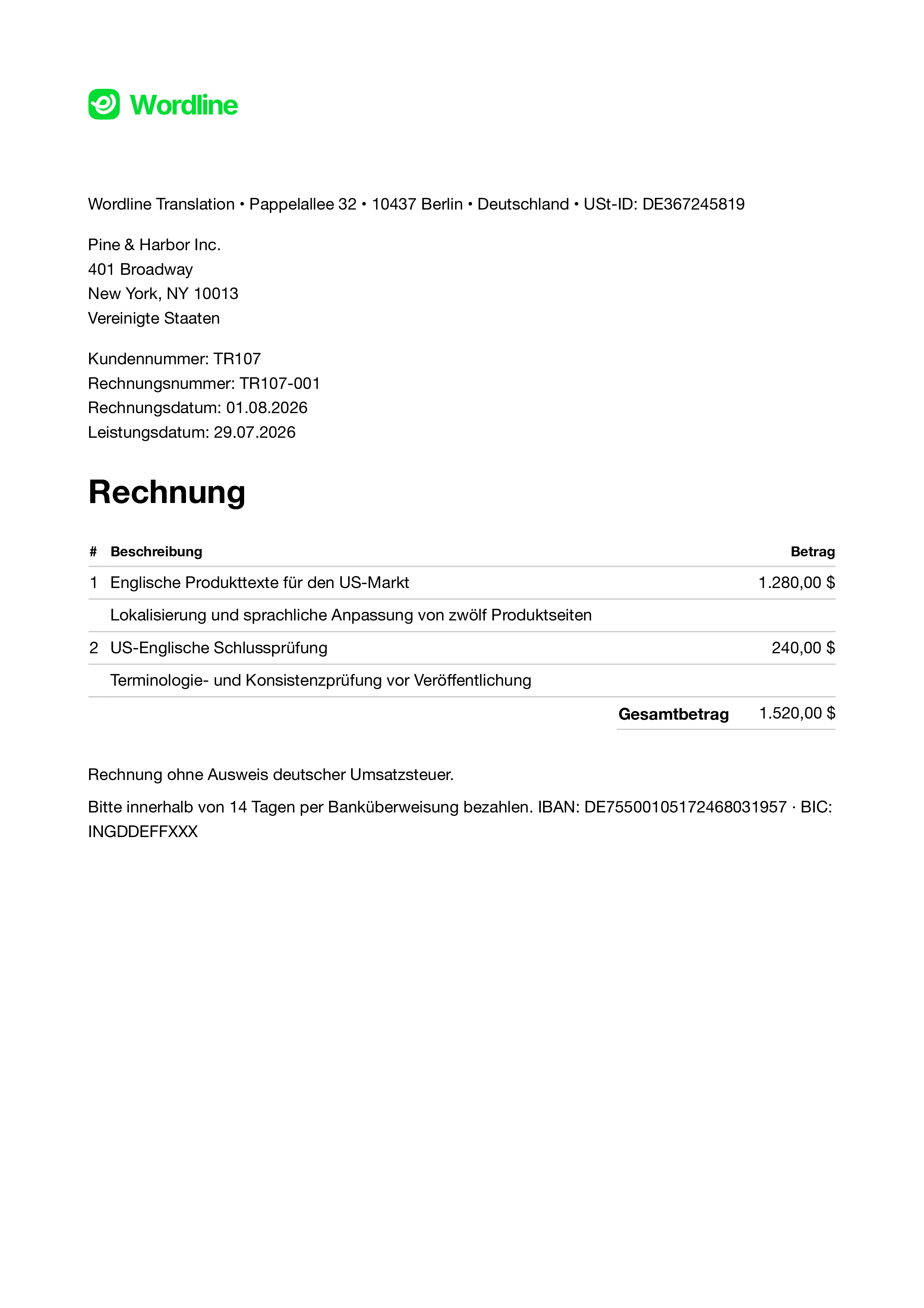 Internationaler Kunde
