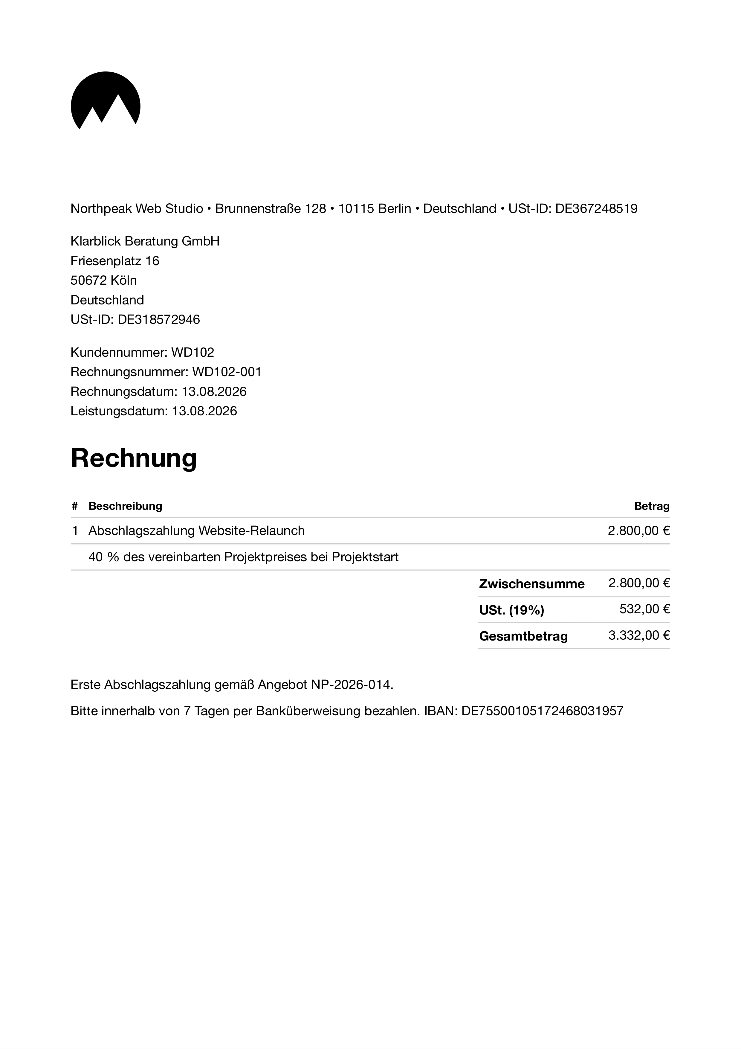 Abschlag für einen Website-Relaunch