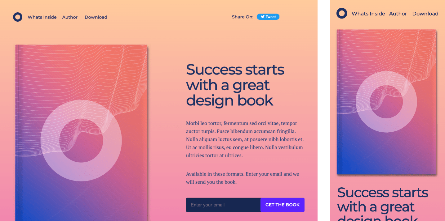 Website design for an author's book landing page