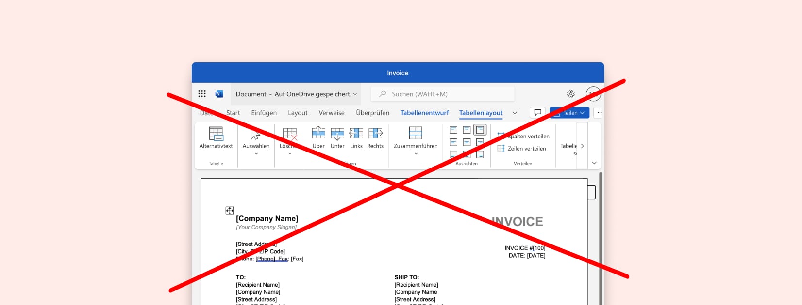 A screenshot of an invoice edited in Microsoft Word, crossed out.