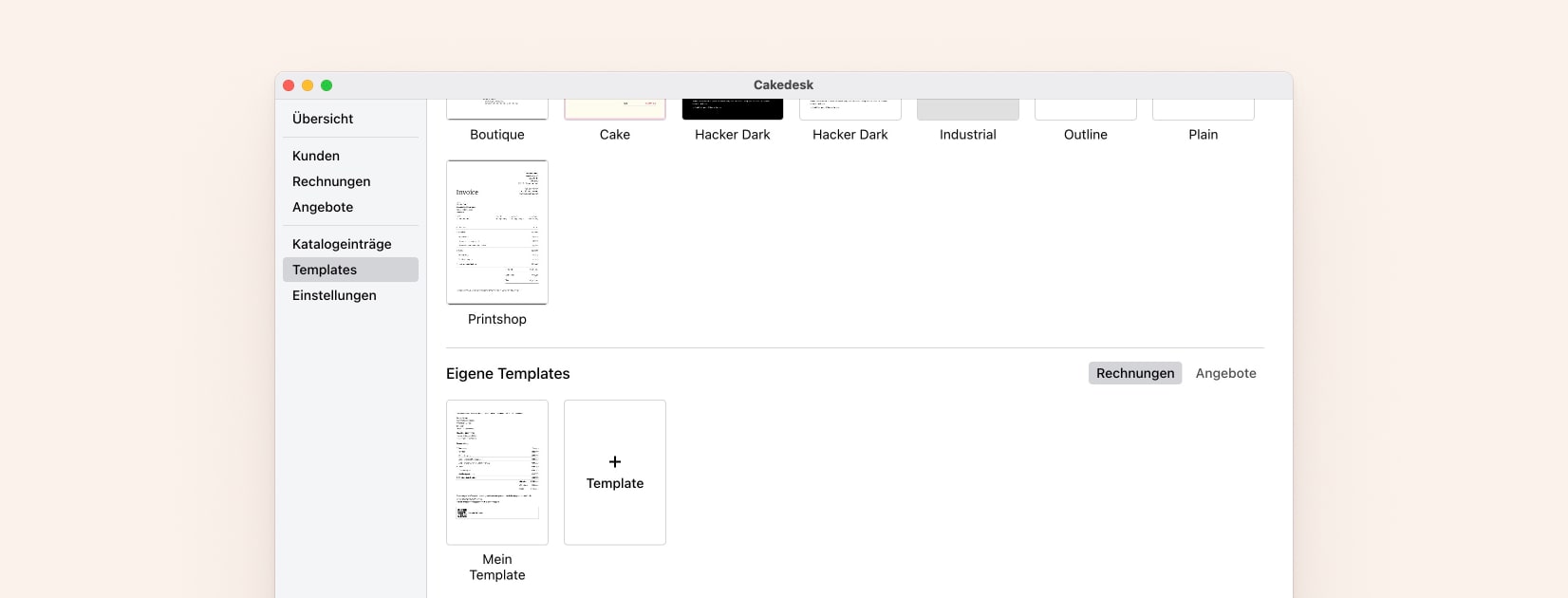 Einheitliche Vorlagen fuer Rechnungen und Angebote in Cakedesk