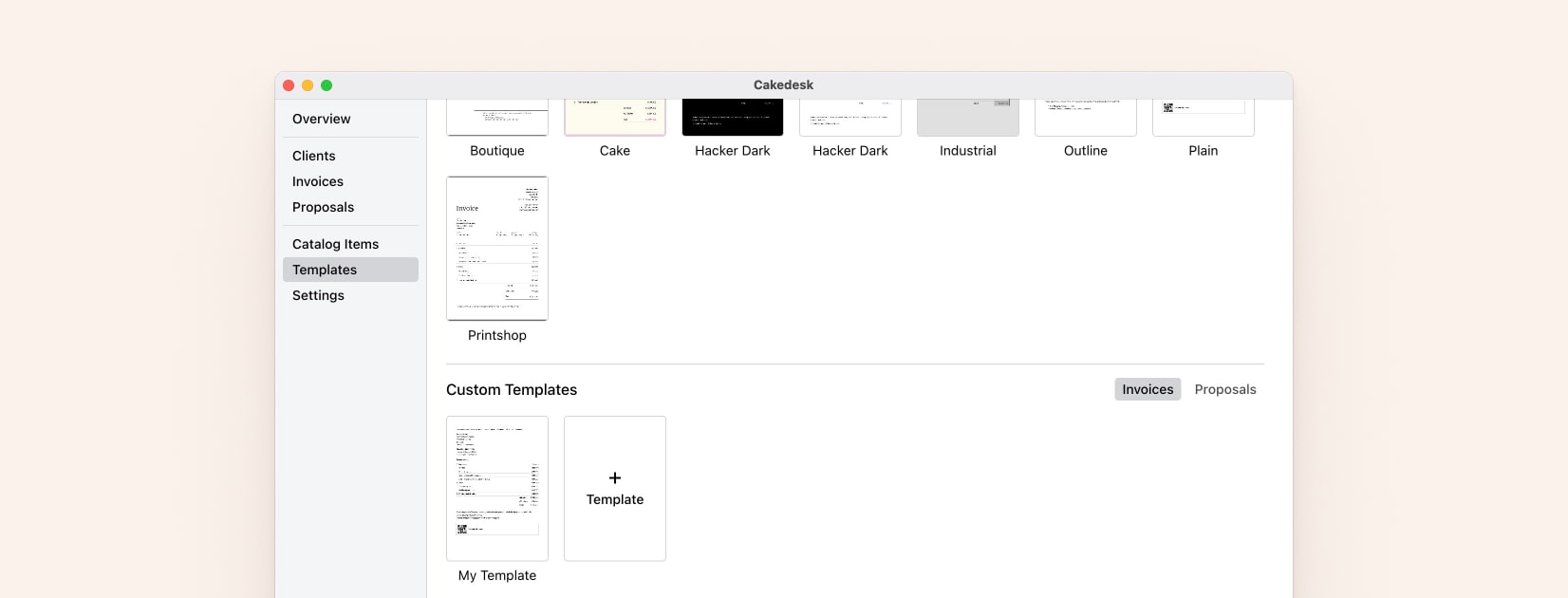 Creating unified templates for invoices and proposals in Cakedesk