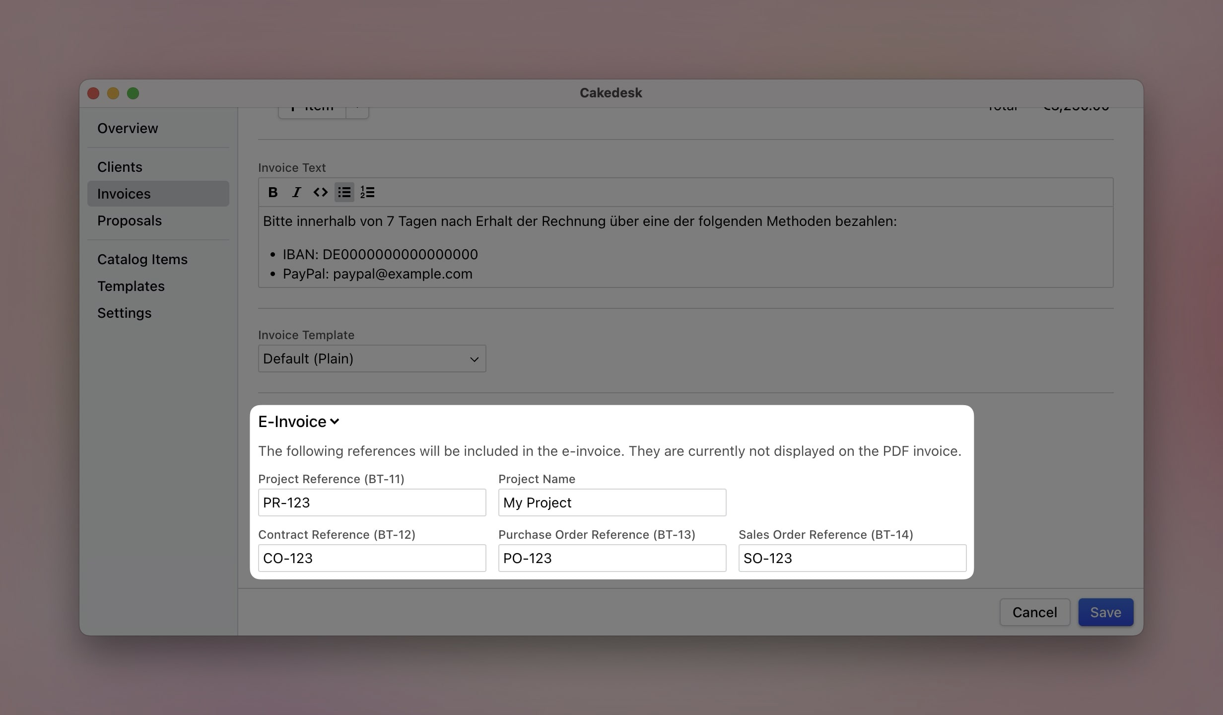 Your Order Reference Electronic invoices – Cakedesk