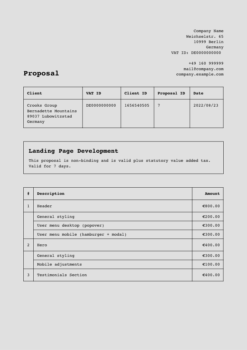 Proposal template, titled "$title"